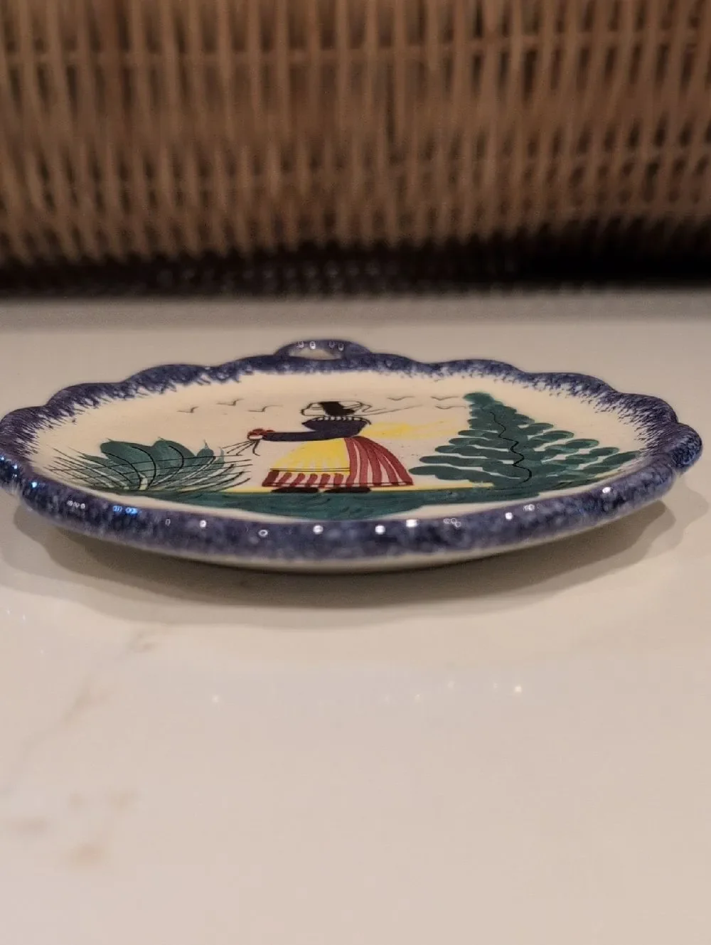 Henriot Quimper Pottery Dish Wall Plaque Breton Woman & Man France Set of 2
